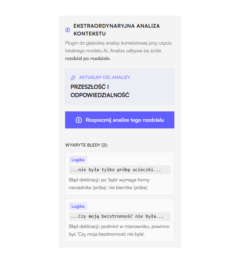 Zrzut ekranu analizy
